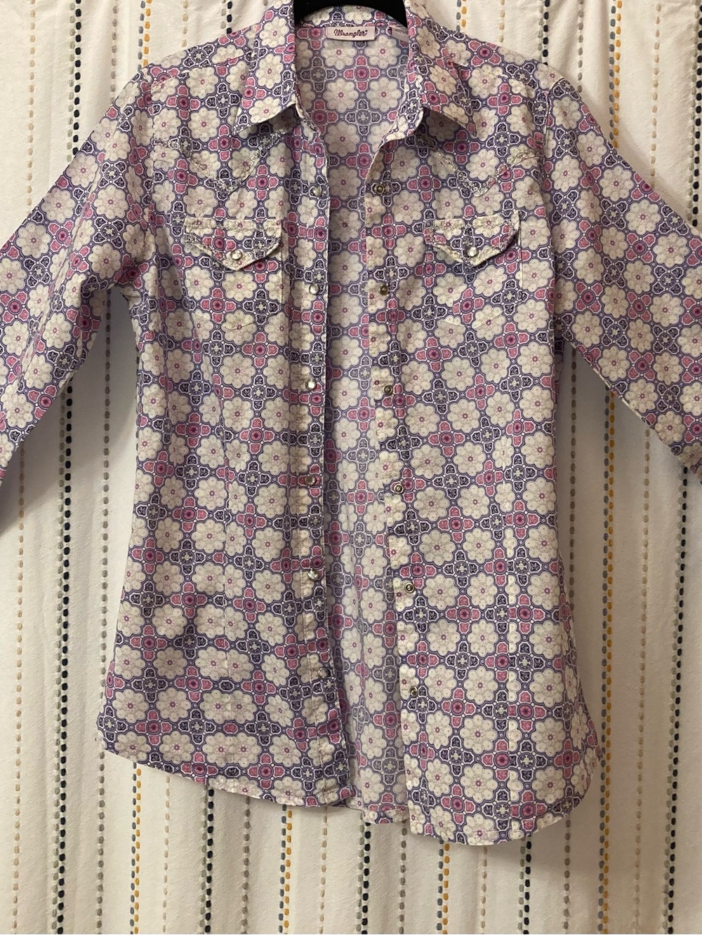 Wrangler Pink & Cream & Lavender Printed Button-Up Jean shirt